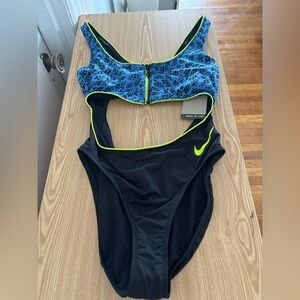 Nike Black & Blue One-Piece Swimsuit with Neon Trim